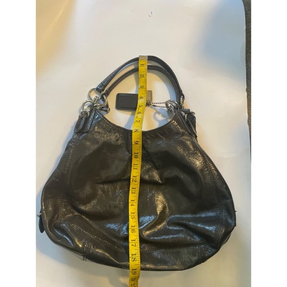 Coach Black patent Leather Handbags with Three Compartments /Pleated Front/Silve - Picture 11 of 13